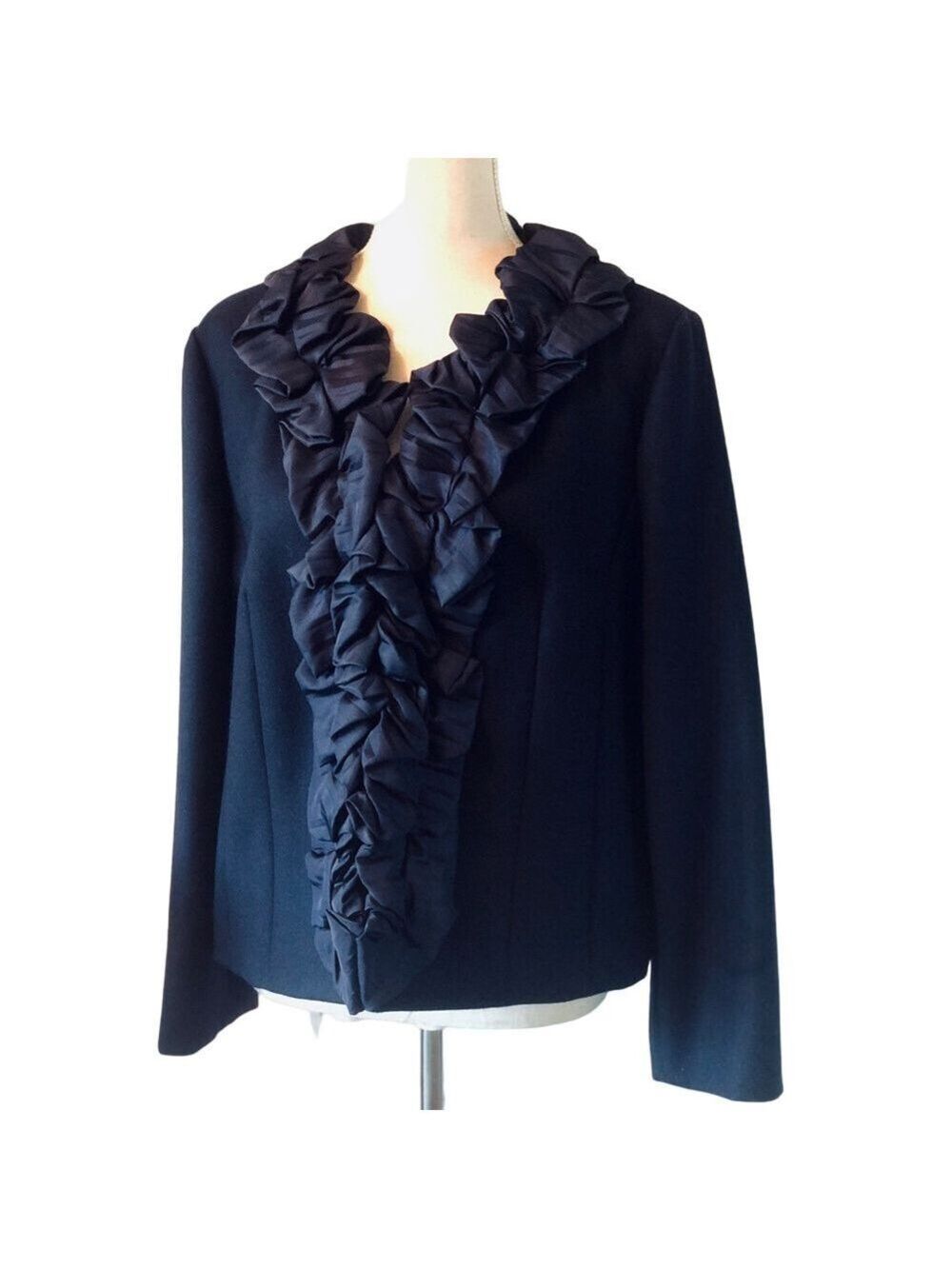J. Crew Navy Ruffle Blazer like new women's size large (*see note below)